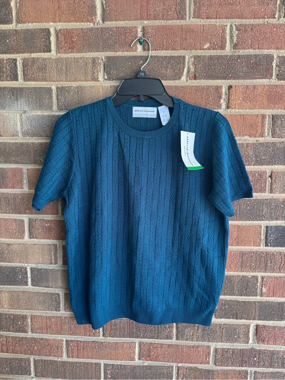 Alfred Dunner Teal Cable-Knit Short-Sleeve Crewneck Sweater